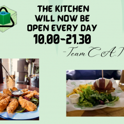 New kitchen opening hours.  Open for longer now spring has arrived.