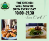 New kitchen opening hours.  Open for longer now spring has arrived.